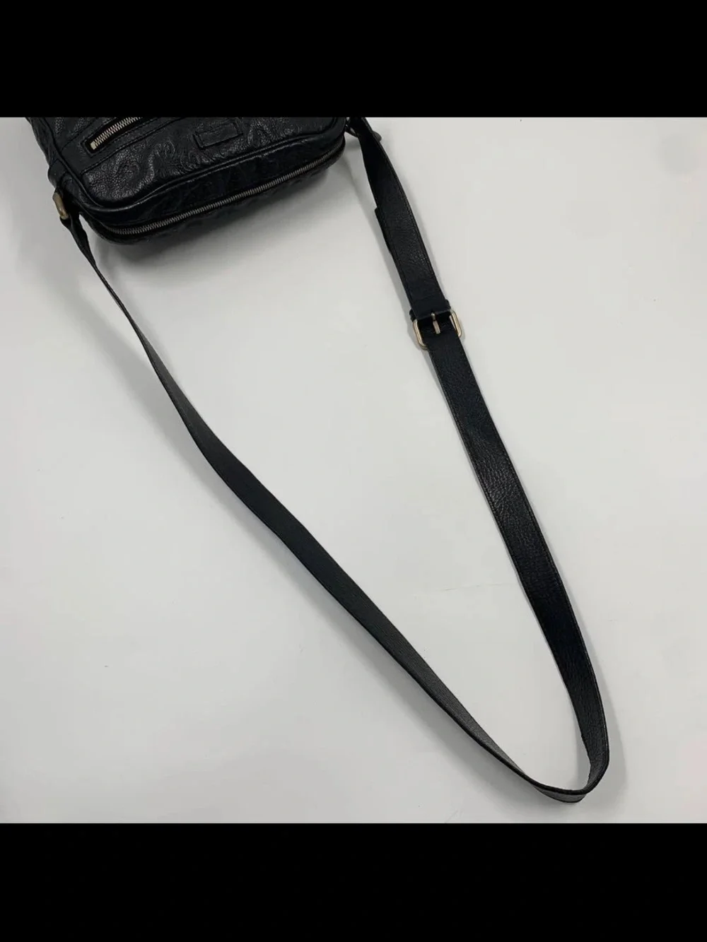 Gucci Black Embossed Leather Messenger Bag with Gold Hardware